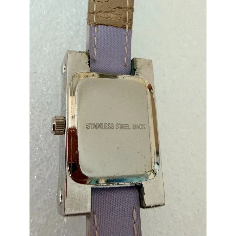 Vintage Lavender H Shape Quartz Watch Silver Tone Purple Dial Slim Strap